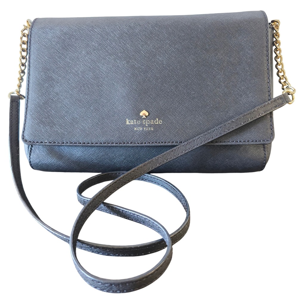 Kate Spade New York Black Saffiano Leather Crossbody‎ Bag Gold Chain Strap